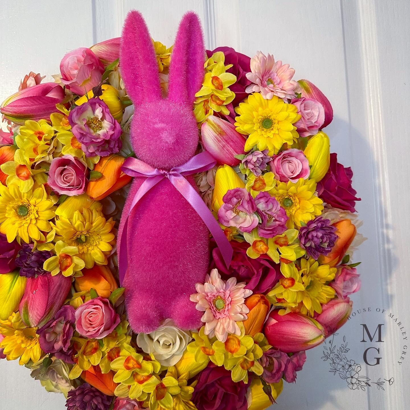 Easter Floral Wreath – Pink Bunny Rabbit
