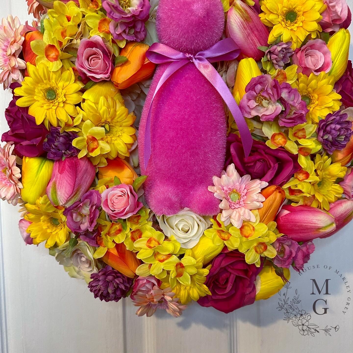 Easter Floral Wreath – Pink Bunny Rabbit