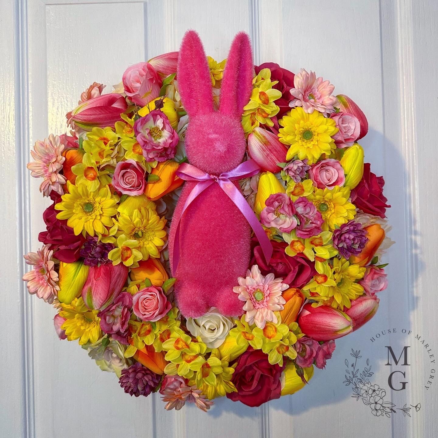 Easter Floral Wreath – Pink Bunny Rabbit