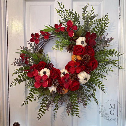 Autumn Wreath – Roses And Pumpkins