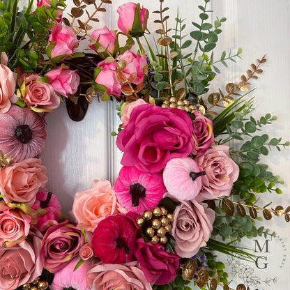 Autumn Wreath – Roses And Pumpkins