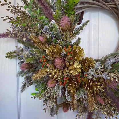 Christmas Floral Wreath – Hypericum Berries and Sea Holly