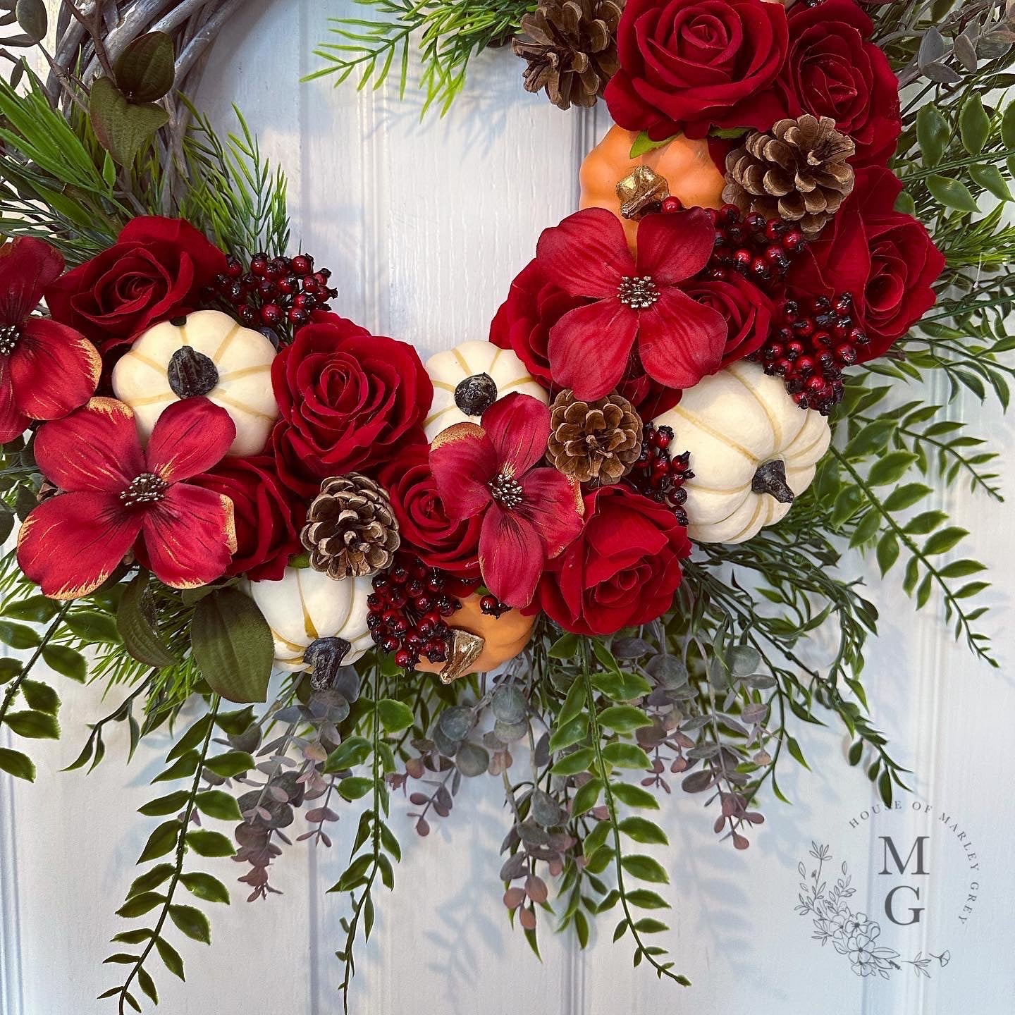 Autumn Wreath – Roses And Pumpkins