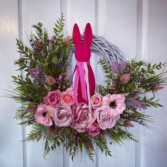 Easter Floral Wreath – Pink Bunny Rabbit