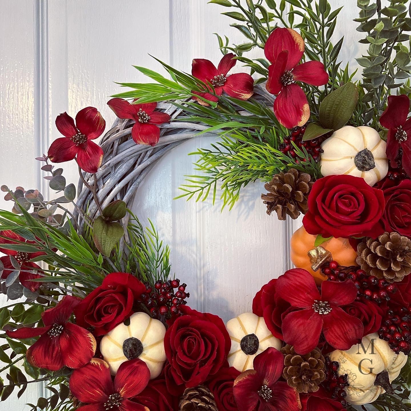 Autumn Wreath – Roses And Pumpkins