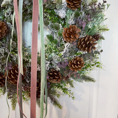 Christmas Floral Wreath – Pine Cones And Ribbon