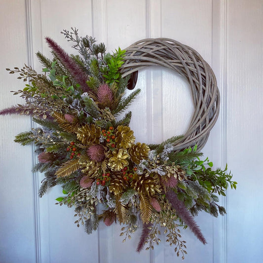Christmas Floral Wreath – Hypericum Berries and Sea Holly