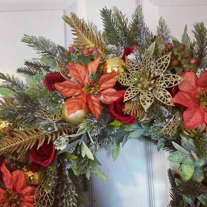 Christmas Floral Wreath – Roses And Poinsettia