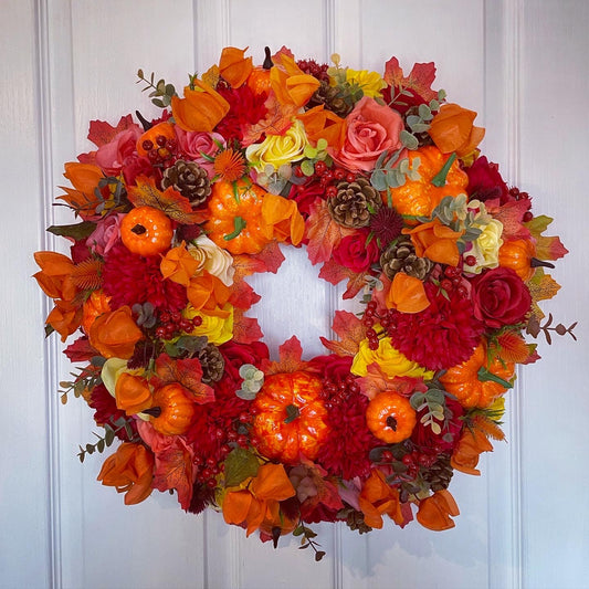 Autumn Wreath – Roses And Pumpkins