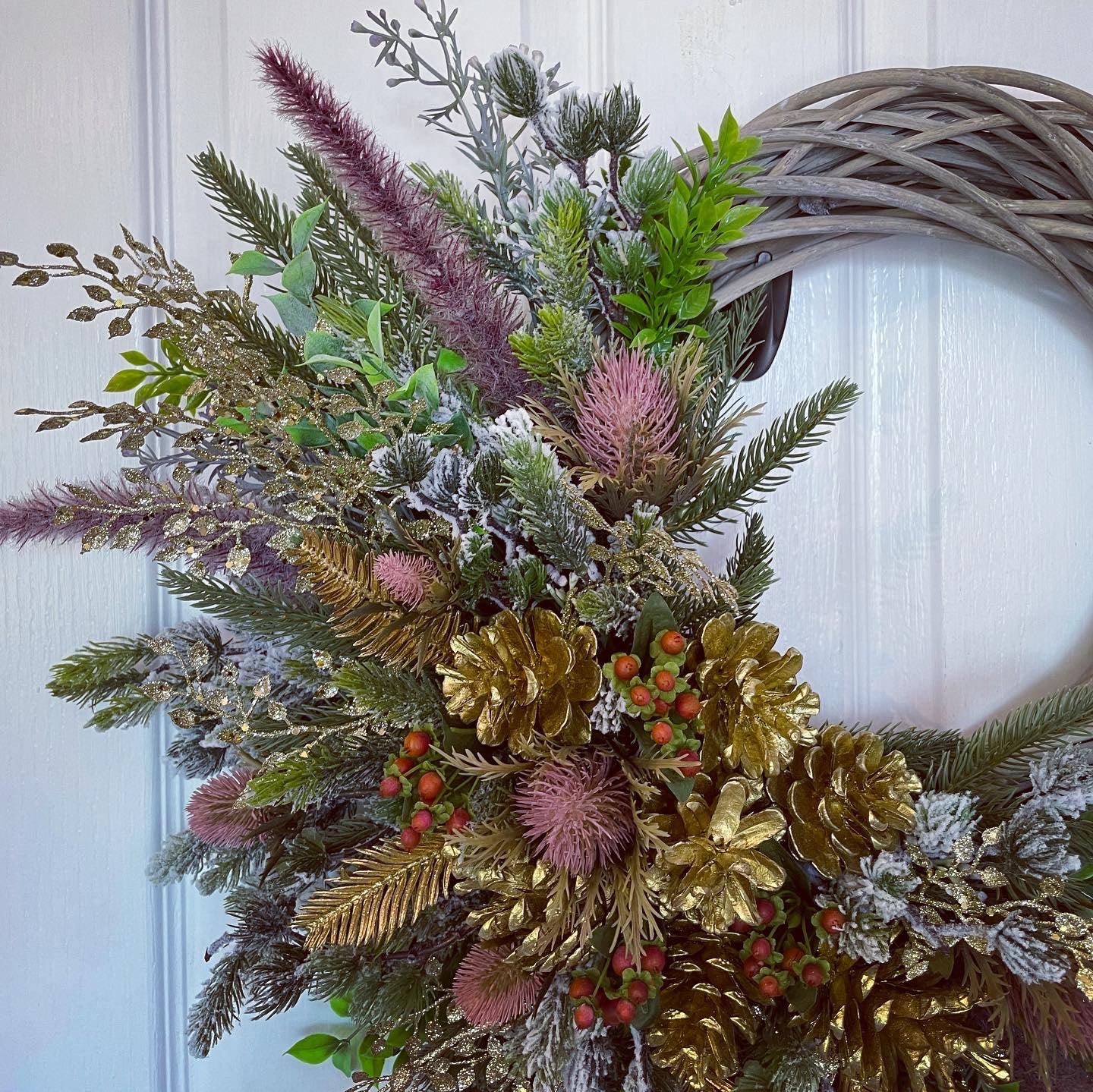 Christmas Floral Wreath – Hypericum Berries and Sea Holly