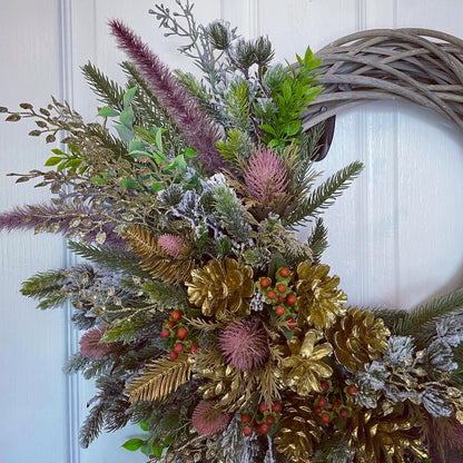 Christmas Floral Wreath – Hypericum Berries and Sea Holly