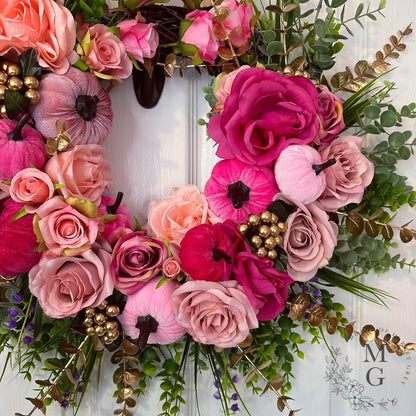 Autumn Wreath – Roses And Pumpkins