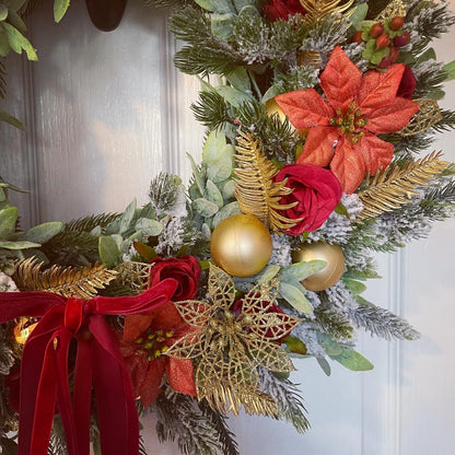 Christmas Floral Wreath – Roses And Poinsettia